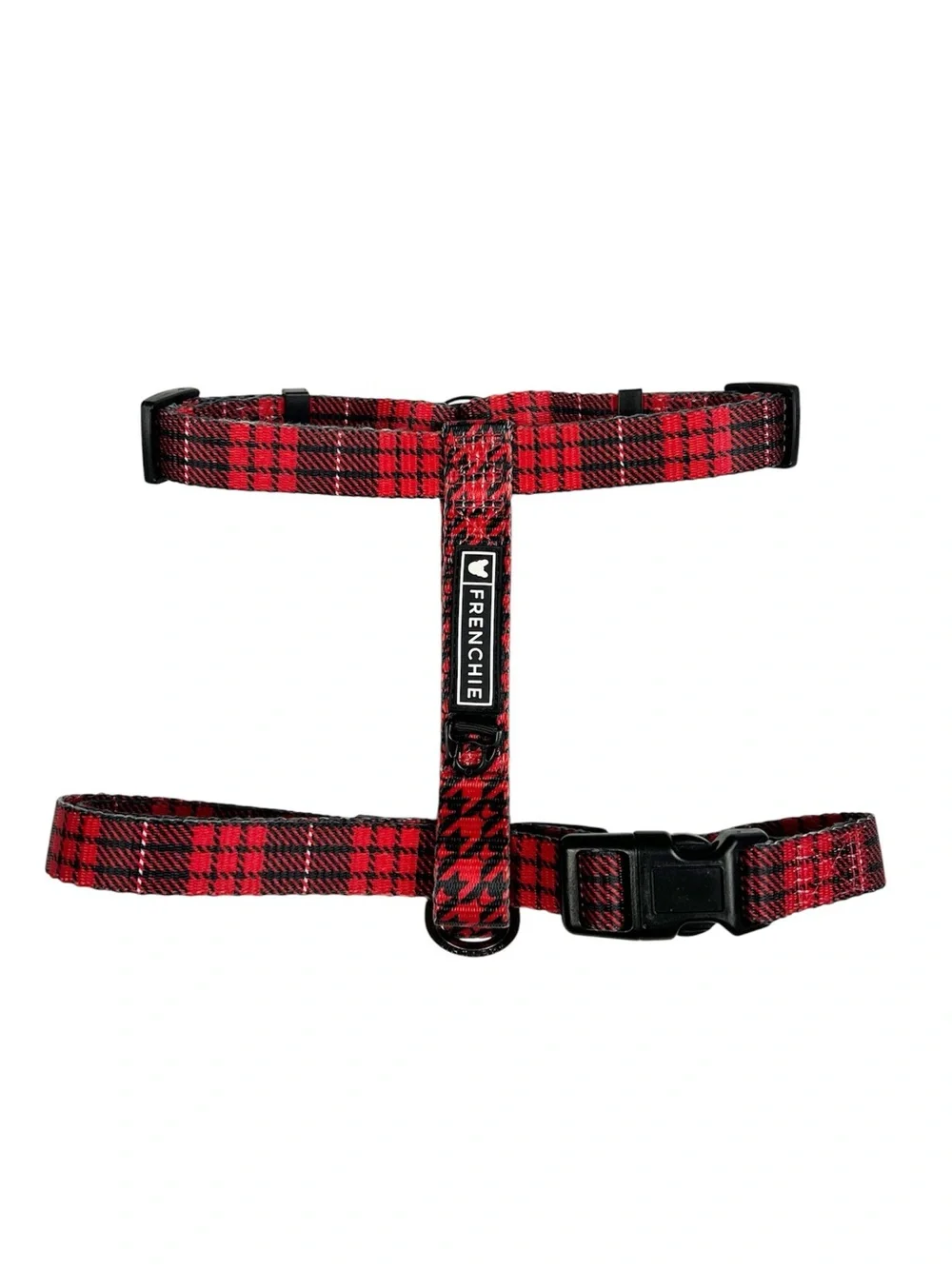Frenchie Bulldog Red Tartan Plaid Dog Strap Harness OS